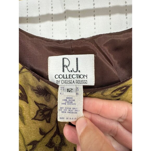 Vintage RJ Collection Dress Sz 12 Olive Green Brown Maxi Floral Boho FairyGrunge - Picture 4 of 9
